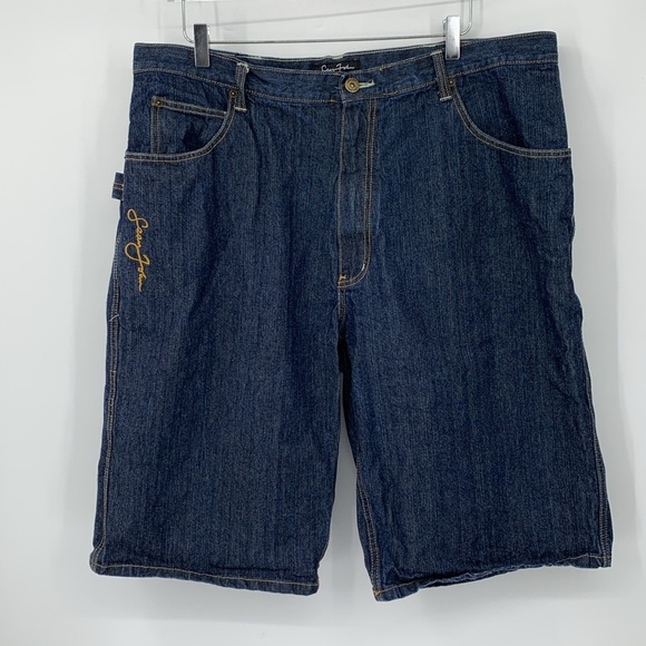 Sean John Carpenter Cargo long jean shorts baggy wide leg skater blue dark 40 - Picture 1 of 5